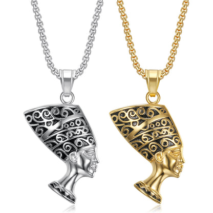 Titanium Steel Egyptian Queen Pharaoh Isis Horus Pendant Necklace