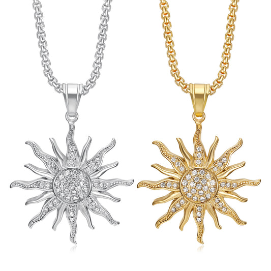 Titanium steel gold-plated diamond sunflower pendant necklace