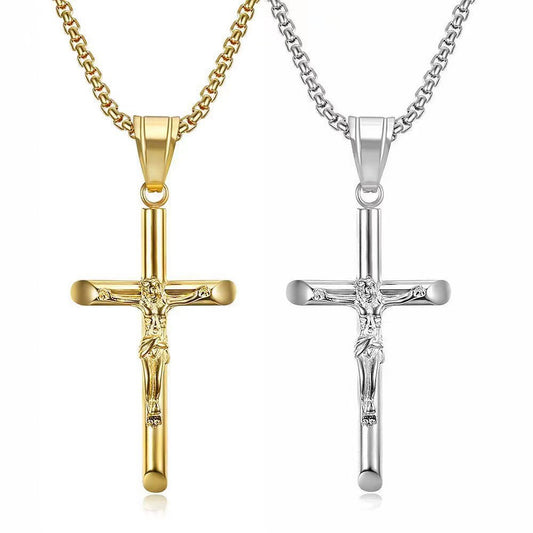 Titanium steel gold-plated YS cross pendant necklace