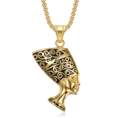 Titanium Steel Egyptian Queen Pharaoh Isis Horus Pendant Necklace